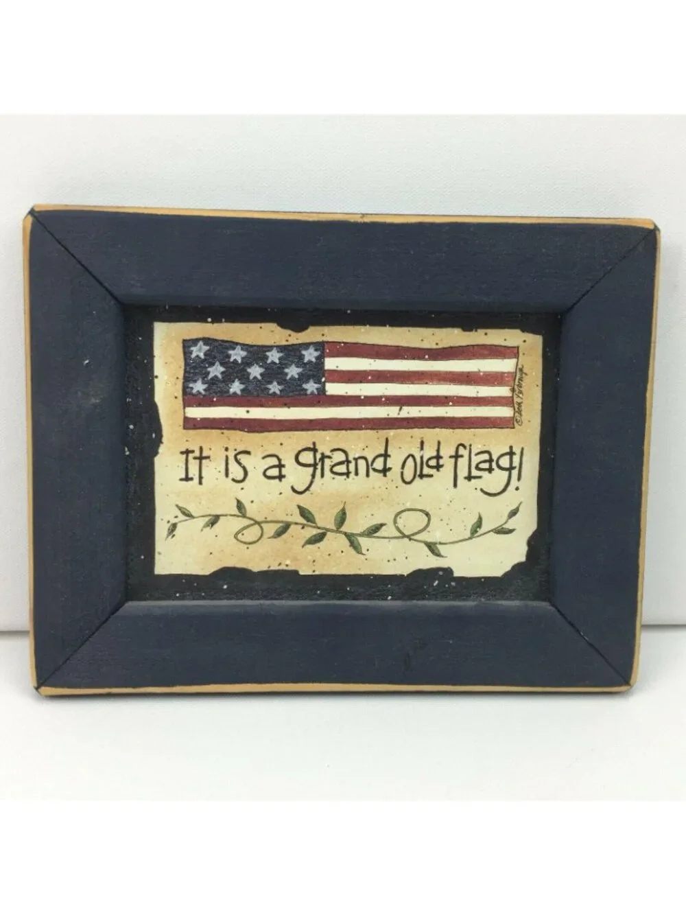 Americana Home Decor Art Frame Navy Blue It Is A Grand Old Flag! Red White Vine